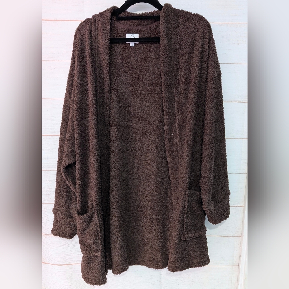 Kuwallatee Super Soft Snuggly  Brown Open-Front Cardigan Size Small